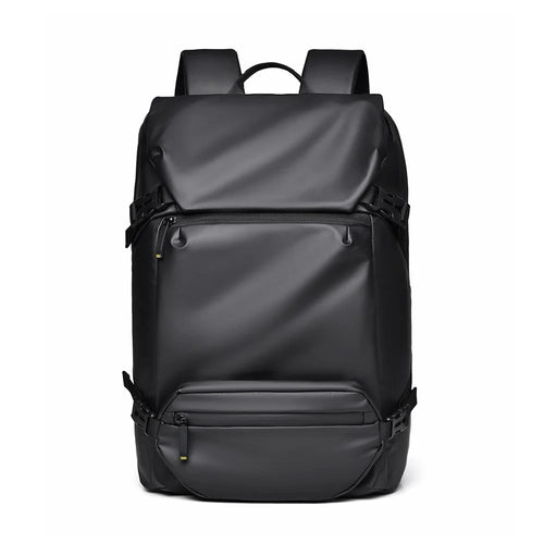 1-2858 31x12x42cm Men's Laptop Backpack Waterproof Leather Film Nylon Cloth Travel Shoulders Bag  - Black - 1