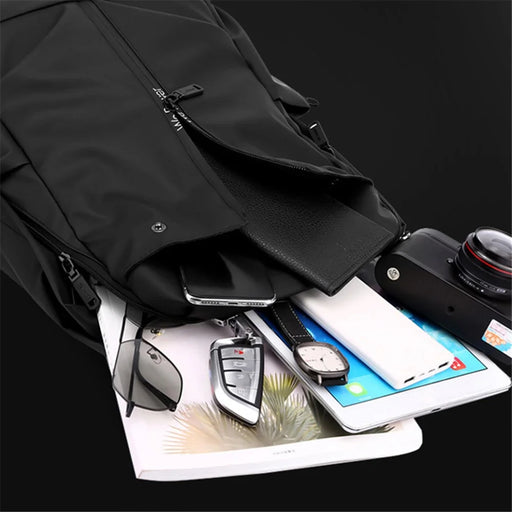 WEPOWER 1261 Travel Backpack Waterproof Nylon Shoulder Bag with External USB Port, 43x13x29cm - Black - 2