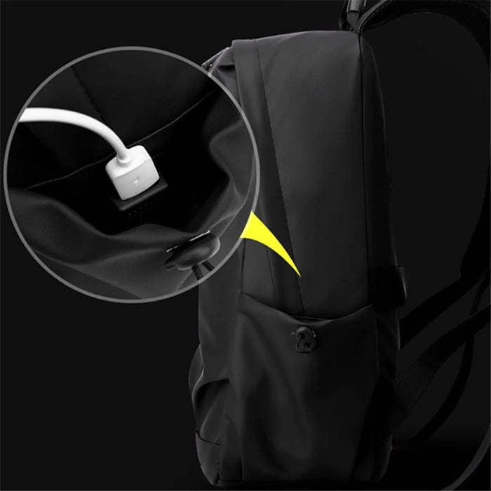 WEPOWER 1261 Travel Backpack Waterproof Nylon Shoulder Bag with External USB Port, 43x13x29cm - Black - 4
