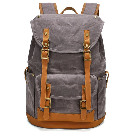 B15 Large Laptop Bag Canvas Travel Rucksack Backpack Daypack Student Bookbag - Grey - 1