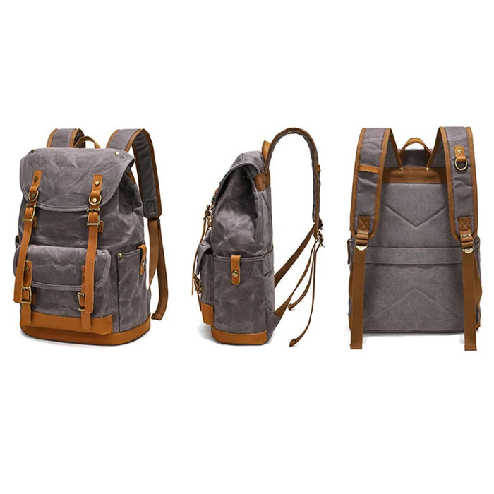 B15 Large Laptop Bag Canvas Travel Rucksack Backpack Daypack Student Bookbag - Grey - 2