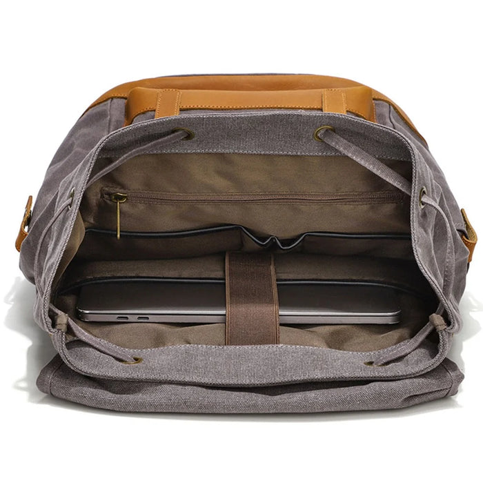B15 Large Laptop Bag Canvas Travel Rucksack Backpack Daypack Student Bookbag - Grey - 3