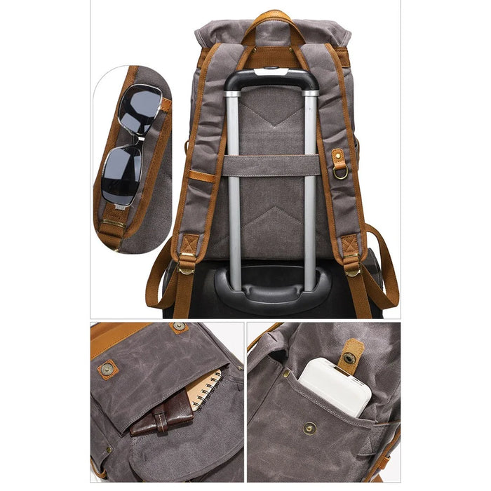 B15 Large Laptop Bag Canvas Travel Rucksack Backpack Daypack Student Bookbag - Grey - 4