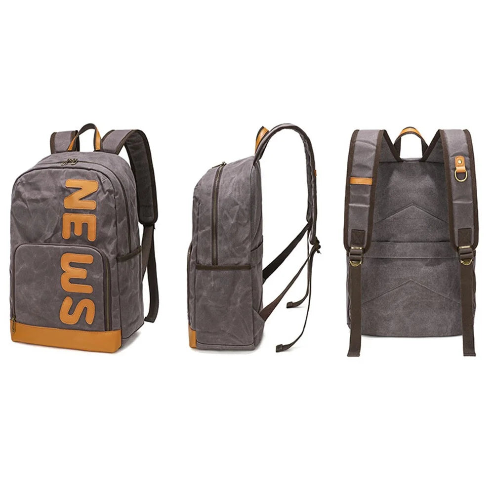 B20 Men's Canvas Backpack Laptop Storage Bag Travel Bag Daypack - Grey - 2