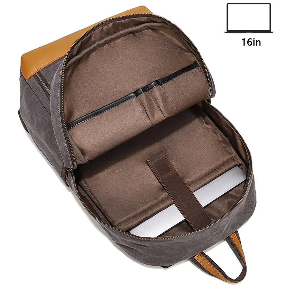 B20 Men's Canvas Backpack Laptop Storage Bag Travel Bag Daypack - Grey - 3