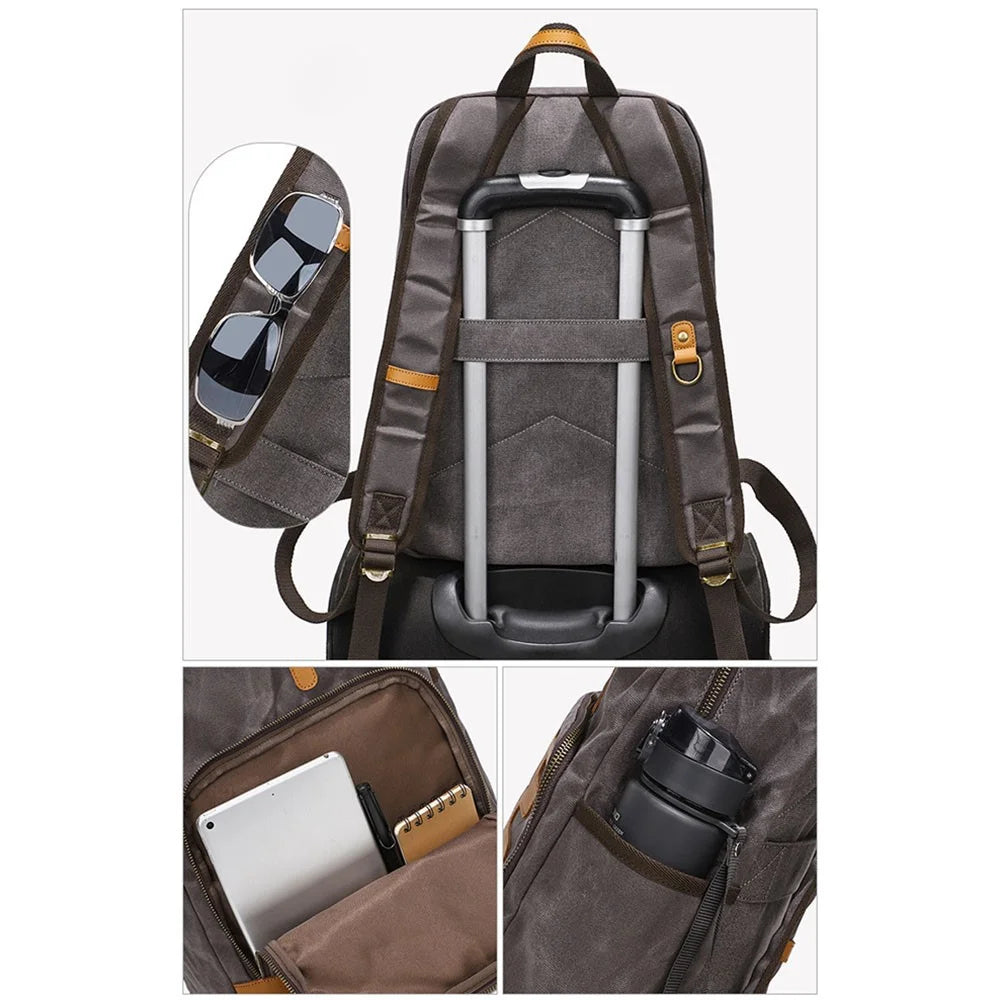 B20 Men's Canvas Backpack Laptop Storage Bag Travel Bag Daypack - Grey - 4