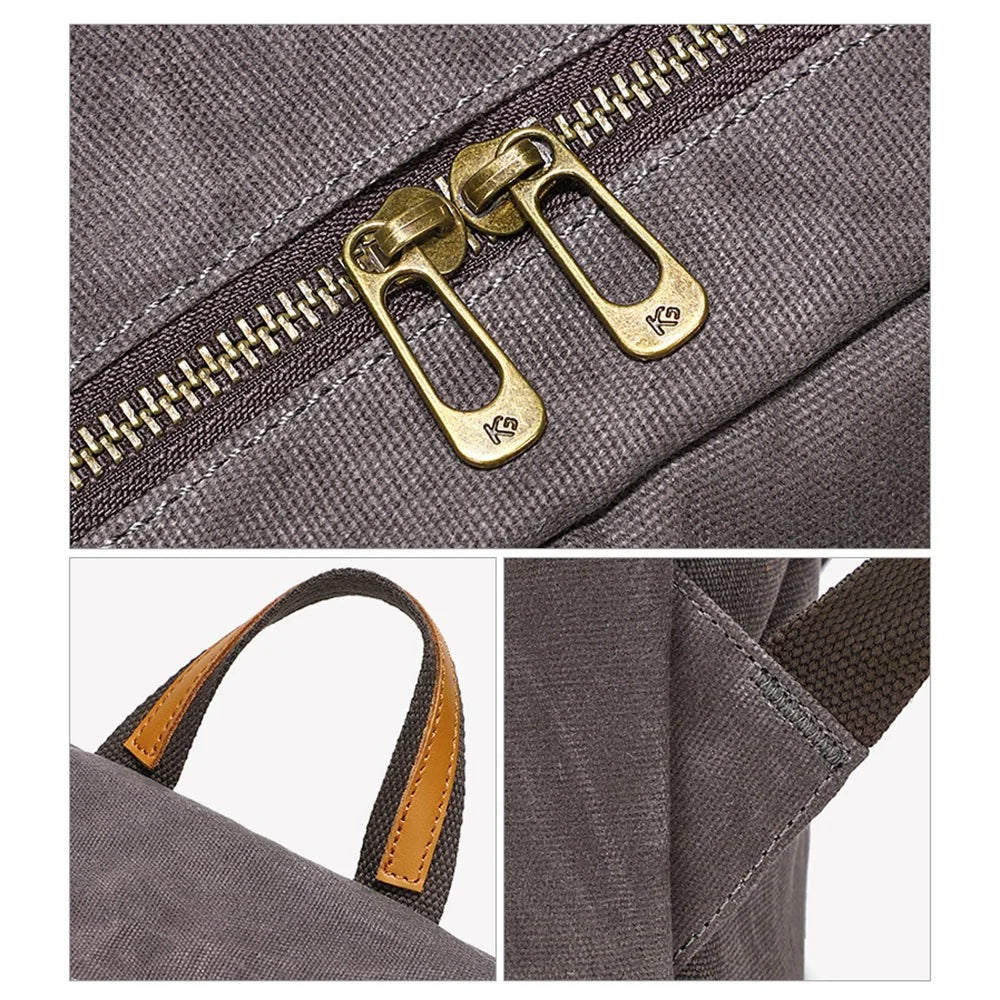 B20 Men's Canvas Backpack Laptop Storage Bag Travel Bag Daypack - Grey - 6