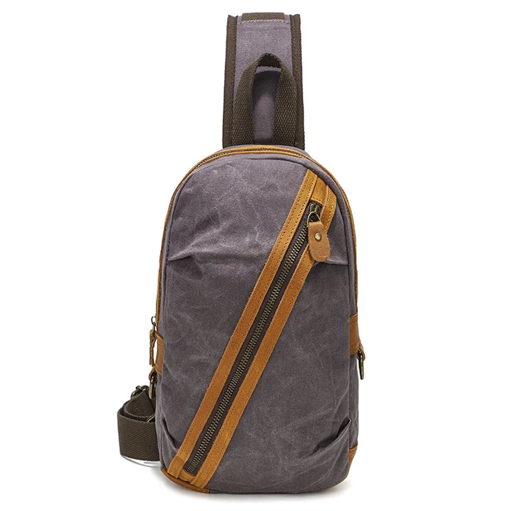10126 Men's Canvas Chest Bag Crossbody Sling Bag Daypack - Grey - 1