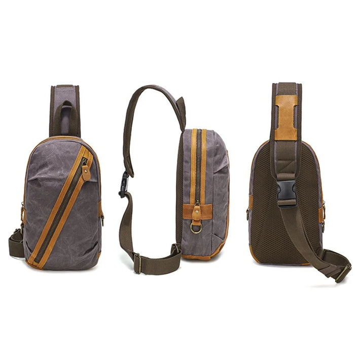 10126 Men's Canvas Chest Bag Crossbody Sling Bag Daypack - Grey - 2