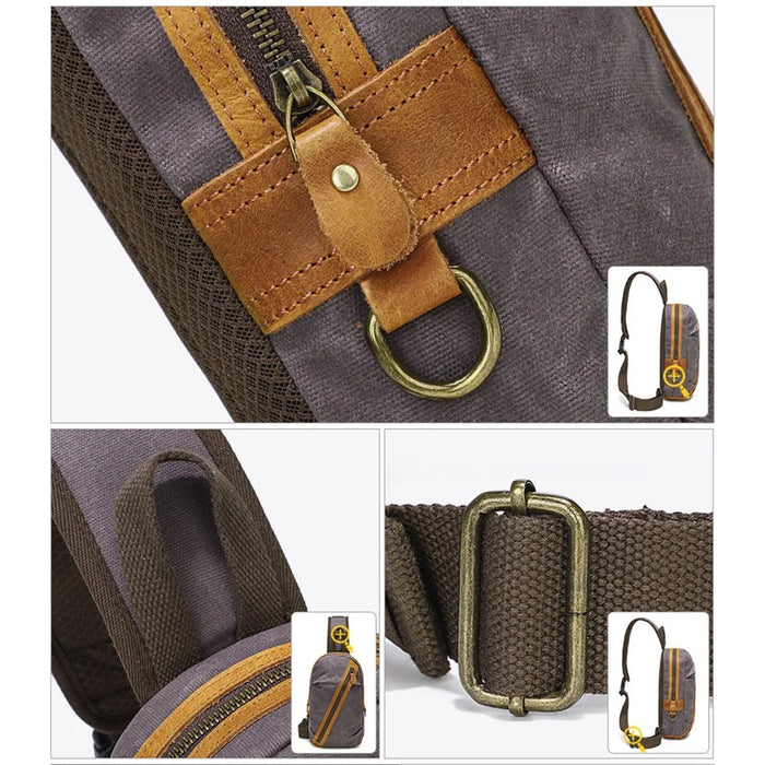 10126 Men's Canvas Chest Bag Crossbody Sling Bag Daypack - Grey - 5