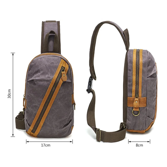 10126 Men's Canvas Chest Bag Crossbody Sling Bag Daypack - Grey - 6