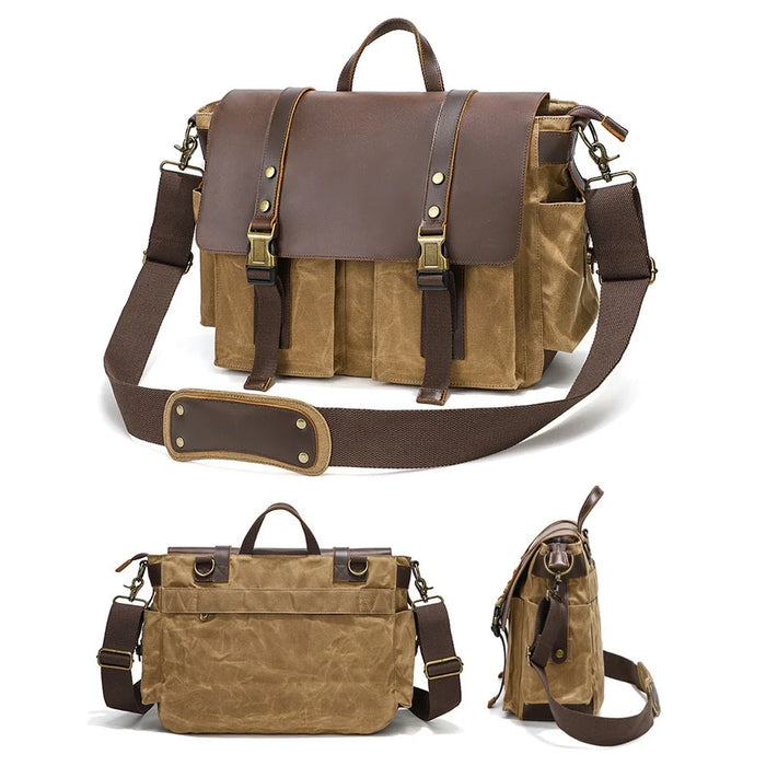 S11 Outdoor Travel Crossbody Bag Retro Canvas Shoulder Bag Daypack Messenger Sling Bag - Khaki - 2