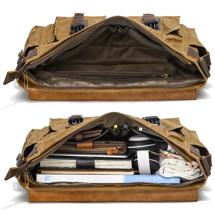 S11 Outdoor Travel Crossbody Bag Retro Canvas Shoulder Bag Daypack Messenger Sling Bag - Khaki - 3