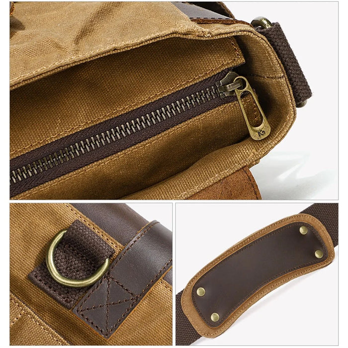 S11 Outdoor Travel Crossbody Bag Retro Canvas Shoulder Bag Daypack Messenger Sling Bag - Khaki - 6