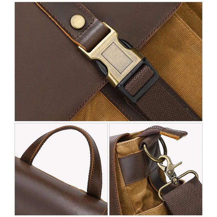 S11 Outdoor Travel Crossbody Bag Retro Canvas Shoulder Bag Daypack Messenger Sling Bag - Khaki - 7