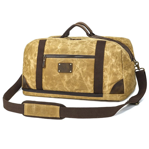 K766 Retro Travel Duffel Bag Canvas Backpack Overnight Crossbody Bag Tote Handbag - Yellow - 1