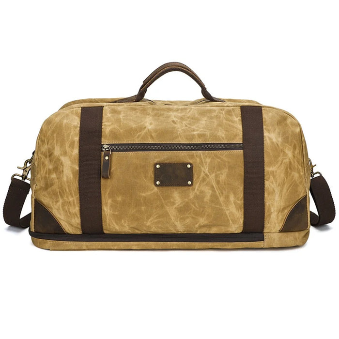 K766 Retro Travel Duffel Bag Canvas Backpack Overnight Crossbody Bag Tote Handbag - Yellow - 2