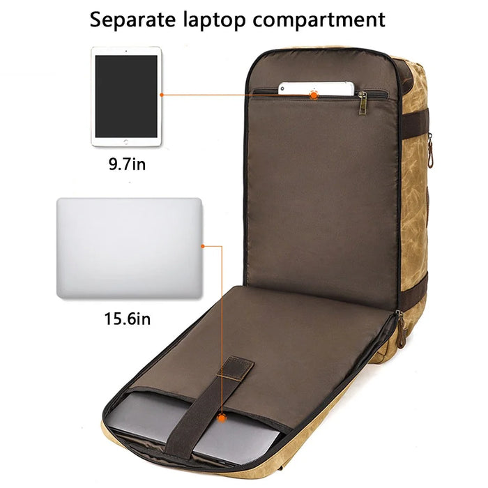 K766 Retro Travel Duffel Bag Canvas Backpack Overnight Crossbody Bag Tote Handbag - Yellow - 3