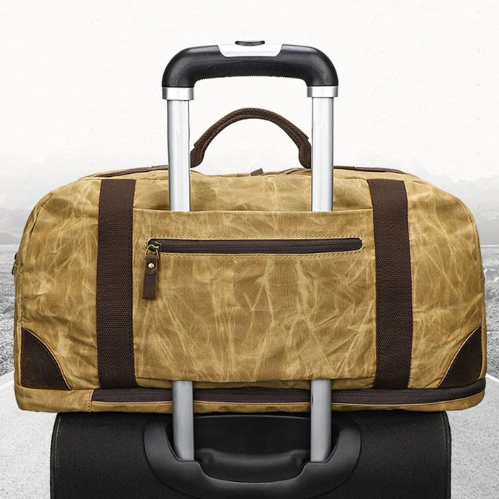 K766 Retro Travel Duffel Bag Canvas Backpack Overnight Crossbody Bag Tote Handbag - Yellow - 4