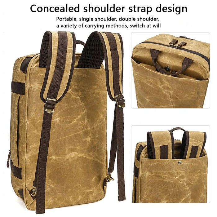 K766 Retro Travel Duffel Bag Canvas Backpack Overnight Crossbody Bag Tote Handbag - Yellow - 5