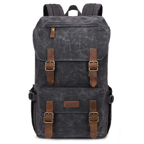 K58 Flap Design Waxed Canvas Backpack for Men Women Laptop Carrying Shoulder Bag - Dark Grey - 1