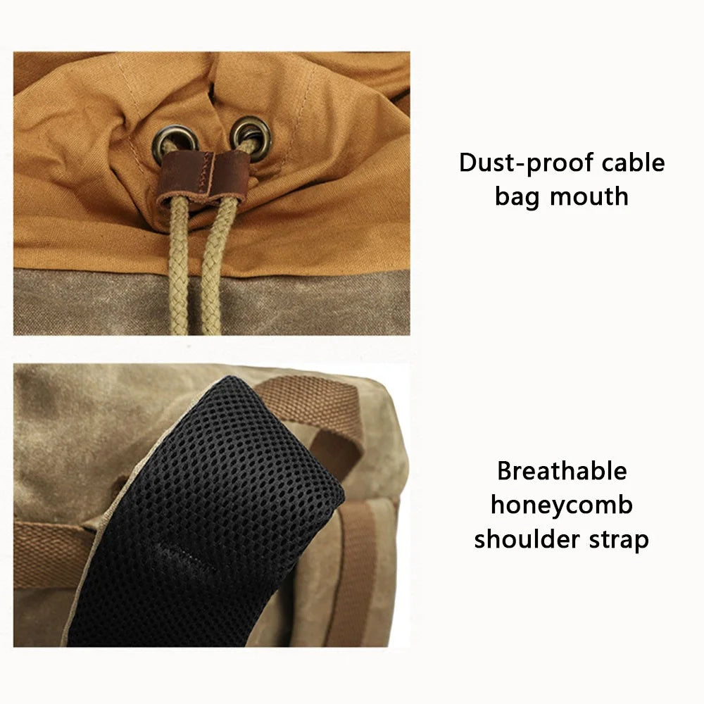 K58 Flap Design Waxed Canvas Backpack for Men Women Laptop Carrying Shoulder Bag - Dark Grey - 6
