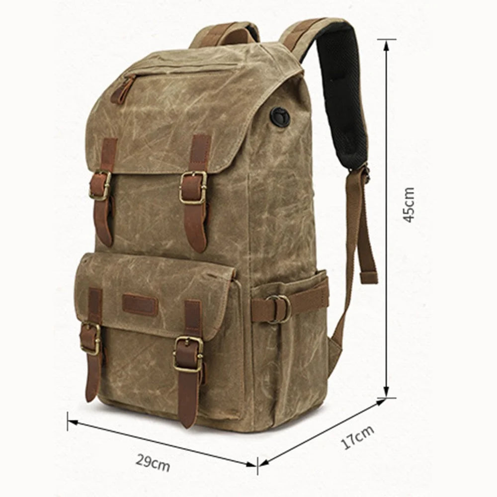 K58 Flap Design Waxed Canvas Backpack for Men Women Laptop Carrying Shoulder Bag - Dark Grey - 7