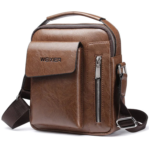 WEIXIER 8602 Fashion Men PU Leather Multi-pockets Crossbody Single Shoulder Bag - Light Brown - 1
