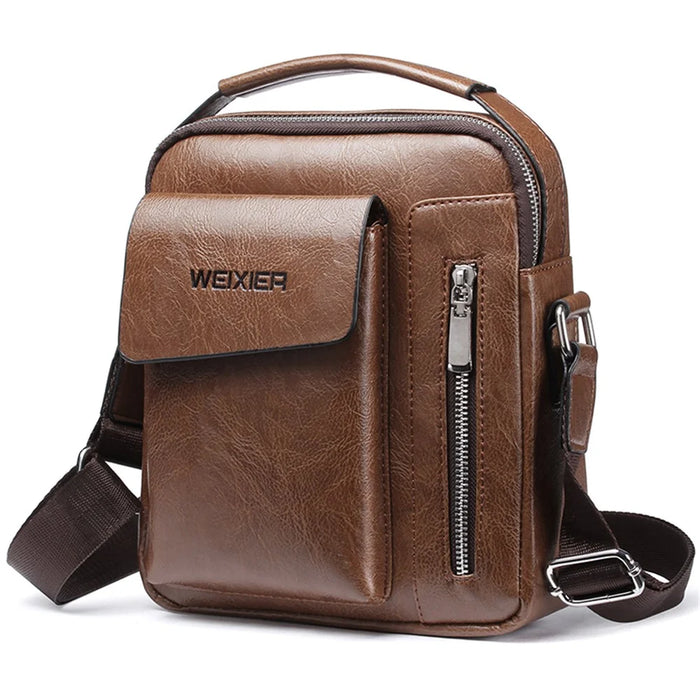 WEIXIER 8602 Fashion Men PU Leather Multi-pockets Crossbody Single Shoulder Bag - Light Brown - 1