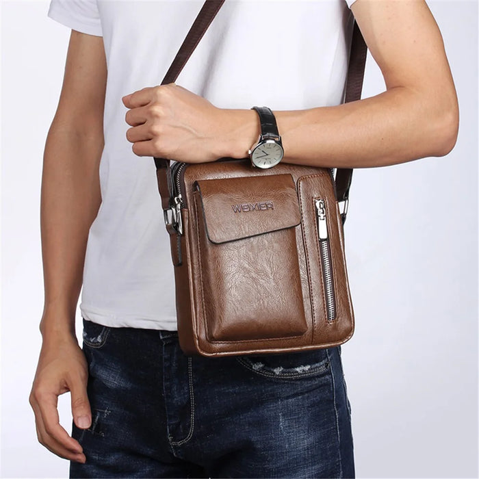WEIXIER 8602 Fashion Men PU Leather Multi-pockets Crossbody Single Shoulder Bag - Light Brown - 2