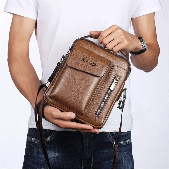 WEIXIER 8602 Fashion Men PU Leather Multi-pockets Crossbody Single Shoulder Bag - Light Brown - 3