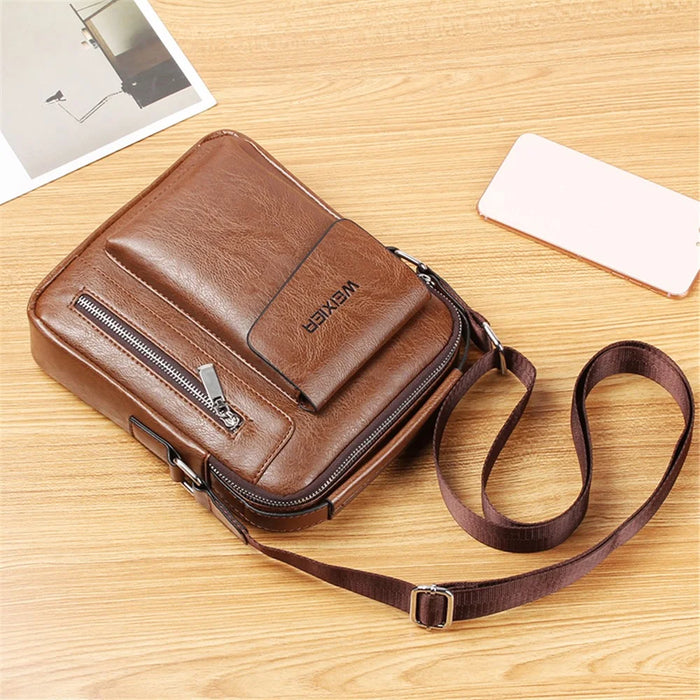 WEIXIER 8602 Fashion Men PU Leather Multi-pockets Crossbody Single Shoulder Bag - Light Brown - 5