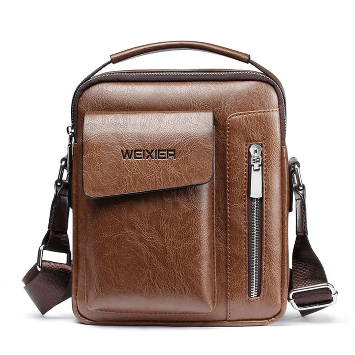 WEIXIER 8602 Fashion Men PU Leather Multi-pockets Crossbody Single Shoulder Bag - Light Brown - 6