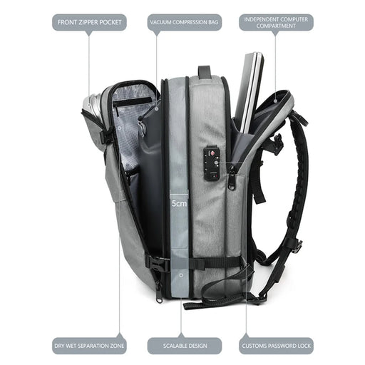 OUTWALK 7705 Compression Travel Backpack Oxford Cloth Men's Laptop Bag Daypack - Light Grey - 2