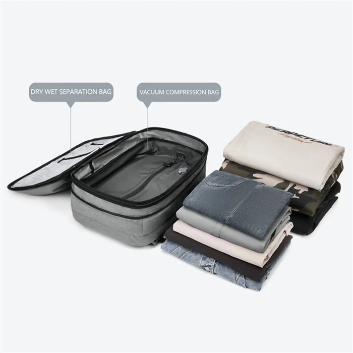 OUTWALK 7705 Compression Travel Backpack Oxford Cloth Men's Laptop Bag Daypack - Light Grey - 3