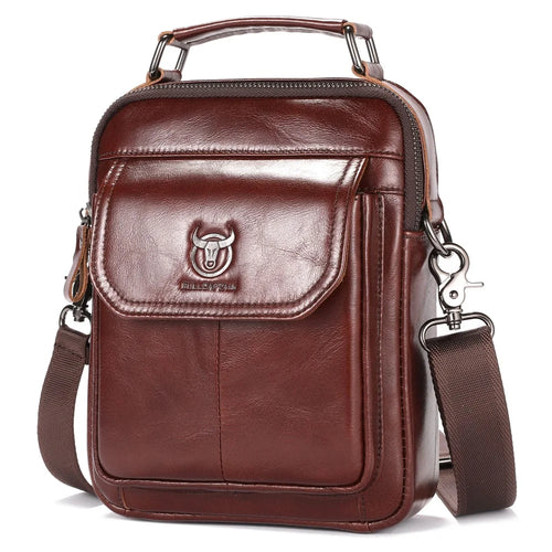 BULLCAPTAIN 049 Retro Cowhide Leather Crossbody Bag Large Men's Daypack Travel Bag - Coffee - 1