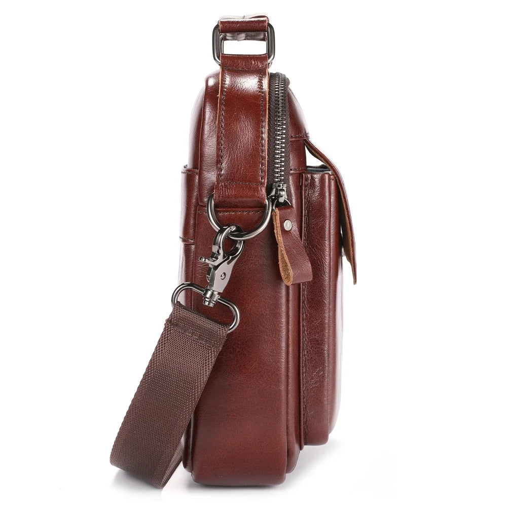 BULLCAPTAIN 049 Retro Cowhide Leather Crossbody Bag Large Men's Daypack Travel Bag - Coffee - 2