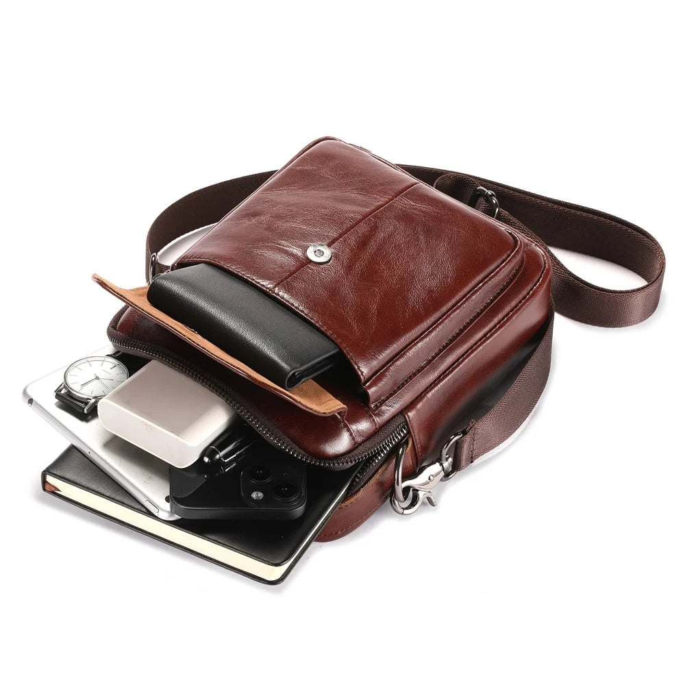 BULLCAPTAIN 049 Retro Cowhide Leather Crossbody Bag Large Men's Daypack Travel Bag - Coffee - 4