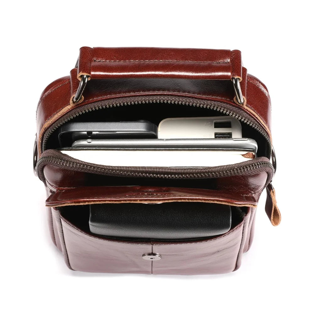 BULLCAPTAIN 049 Retro Cowhide Leather Crossbody Bag Large Men's Daypack Travel Bag - Coffee - 5