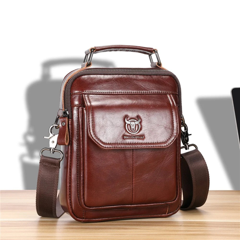BULLCAPTAIN 049 Retro Cowhide Leather Crossbody Bag Large Men's Daypack Travel Bag - Coffee - 6