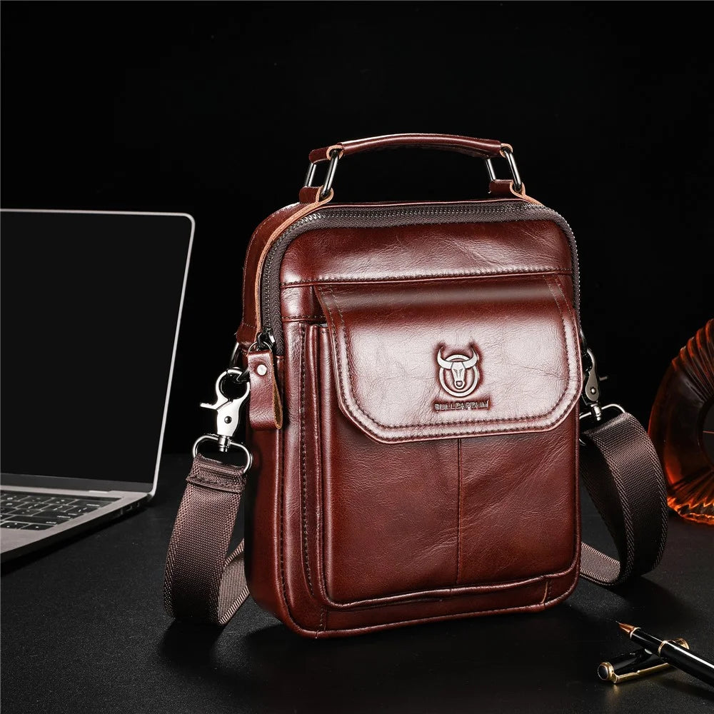 BULLCAPTAIN 049 Retro Cowhide Leather Crossbody Bag Large Men's Daypack Travel Bag - Coffee - 7