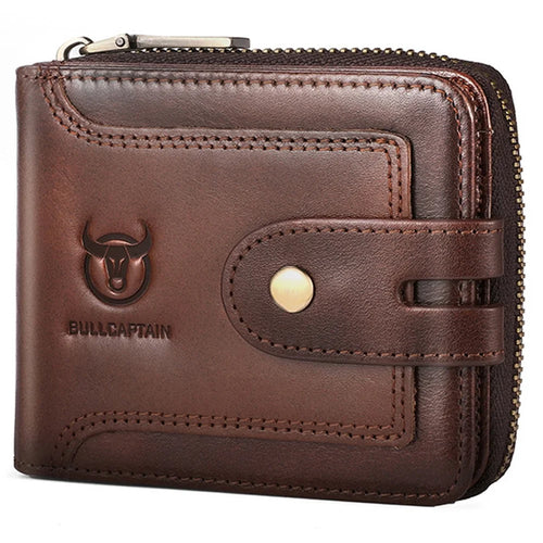 BULLCAPTAIN 232 Men's Wallet RFID Blocking Full Grain Cow Leather Card Bag Cash Money Storage Pouch - Coffee - 1