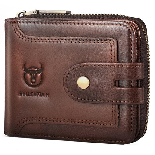 BULLCAPTAIN 232 Men's Wallet RFID Blocking Full Grain Cow Leather Card Bag Cash Money Storage Pouch - Coffee - 1