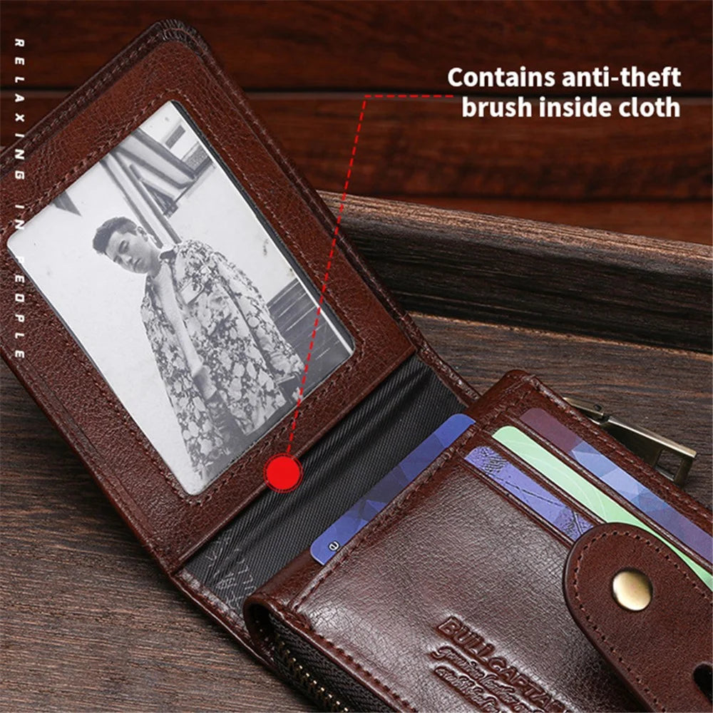 BULLCAPTAIN 232 Men's Wallet RFID Blocking Full Grain Cow Leather Card Bag Cash Money Storage Pouch - Coffee - 2