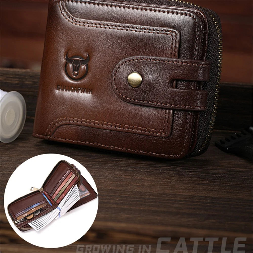 BULLCAPTAIN 232 Men's Wallet RFID Blocking Full Grain Cow Leather Card Bag Cash Money Storage Pouch - Coffee - 3