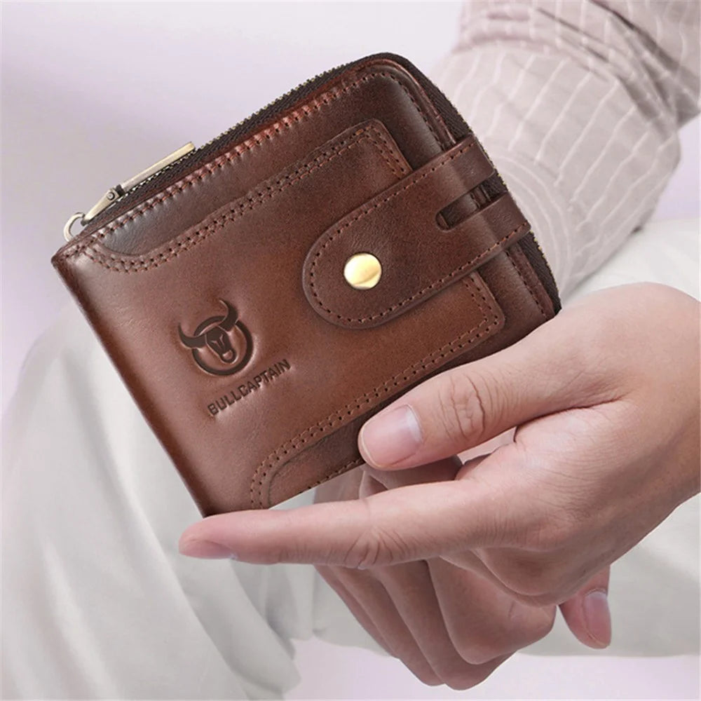 BULLCAPTAIN 232 Men's Wallet RFID Blocking Full Grain Cow Leather Card Bag Cash Money Storage Pouch - Coffee - 6