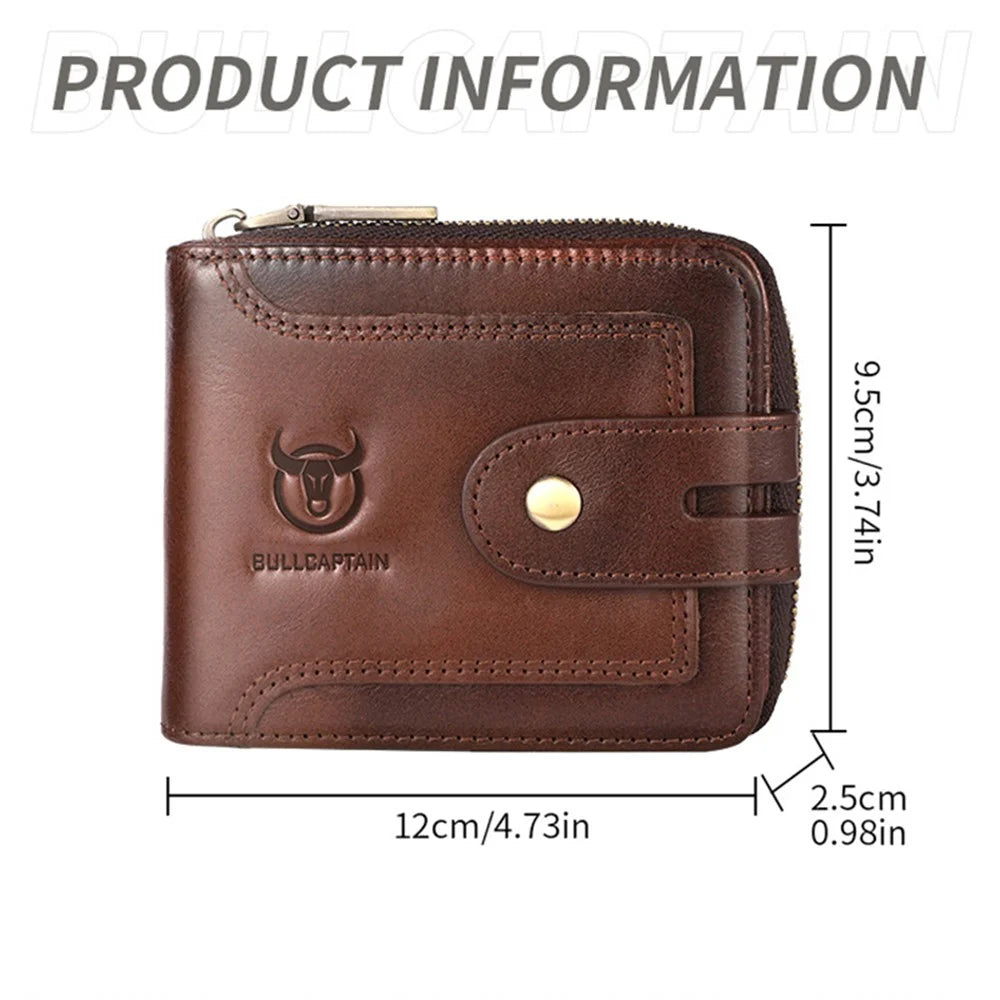 BULLCAPTAIN 232 Men's Wallet RFID Blocking Full Grain Cow Leather Card Bag Cash Money Storage Pouch - Coffee - 7