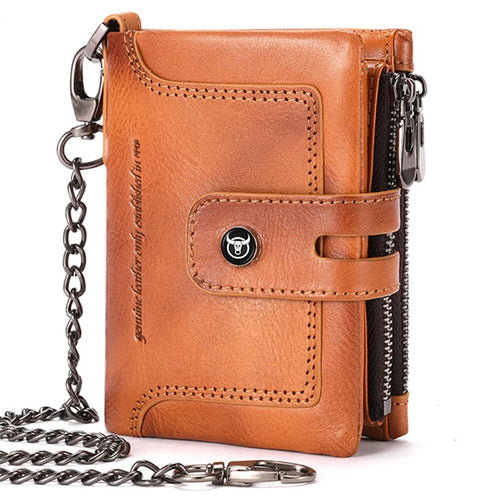 BULLCAPTAIN 230 Men's RFID Blocking Wallet Cash Money Storage Pouch Full Grain Cow Leather Card Bag - Brown - 1
