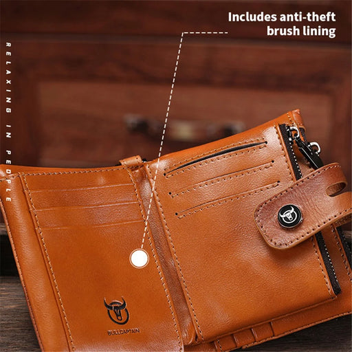 BULLCAPTAIN 230 Men's RFID Blocking Wallet Cash Money Storage Pouch Full Grain Cow Leather Card Bag - Brown - 2