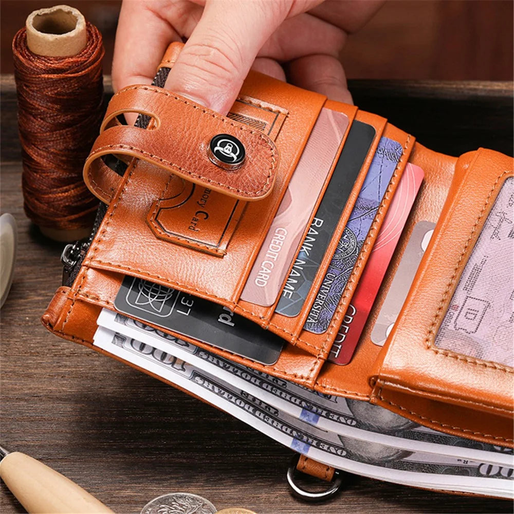 BULLCAPTAIN 230 Men's RFID Blocking Wallet Cash Money Storage Pouch Full Grain Cow Leather Card Bag - Brown - 4